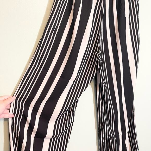 H&M Striped Drawcord Waist Straight Leg Pull-On Pants Black Size 10 - Picture 14 of 14